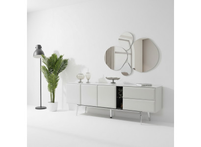 Sideboard mat Spigel Kommode Wäiss Konsooldësch Dësch Modern Holz Set