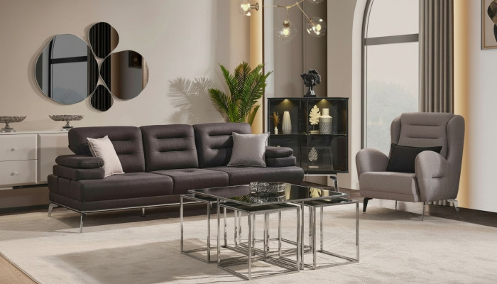 Sofagarnitur 3+1 Sëtzer Garnituren Sofa Fauteuil Stoff Schwaarz Modern Set