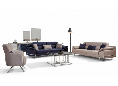 Luxus Sofagarnitur 331 Sëtzer Dräisëtzer Sofa Fotell Stoff Blo Modern