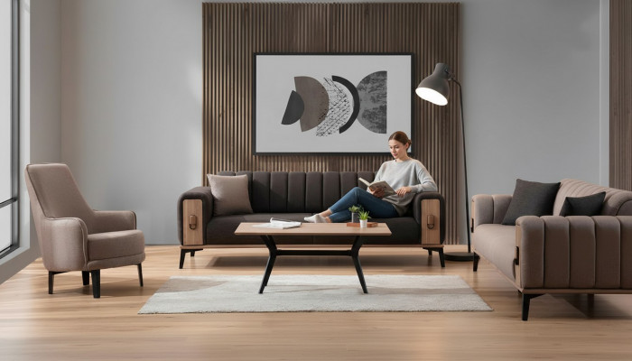 Modern Couchgarnitur Dräisëtzer Fauteuil Stoffgarnitur Luxus Canapéën Miwwelen