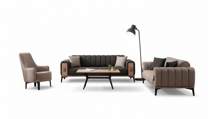 Modern Couchgarnitur Dräisëtzer Fauteuil Stoffgarnitur Luxus Canapéën Miwwelen