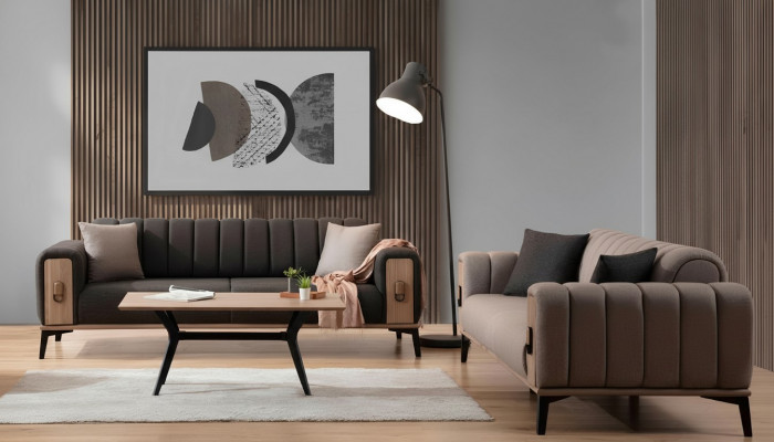 Brong Couchegarnitur 2x Drësëtzer Luxus Set Miwwelen Sofas Couche Holzgestell