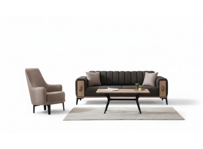 Edel Sofa Garnitur Modern Couchen Dräisëtzer Fotell Sofen Luxus Miwwelen