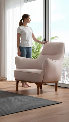 Moderne Fauteuil Cocktailfauteuil Ouerfauteuil Designer Miwwelen Beige Holzmiewe