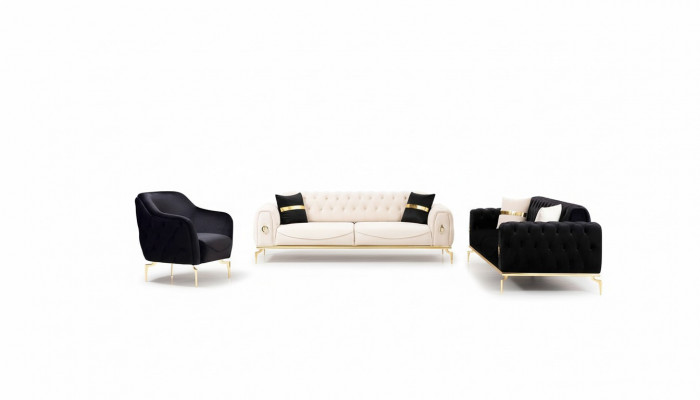 Stylvoll Chesterfield Canapé Garnitur Edelstahl Miwwelen Sofae Still Canapé Set