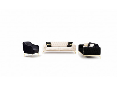 Stylvoll Chesterfield Canapé Garnitur Edelstahl Miwwelen Sofae Still Canapé Set