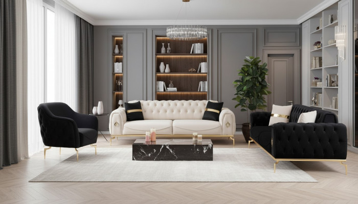 Chesterfield Sëtzgrupp Luxus Sëtzaccord Polstermeubel Dräisëtzer Sesselle.