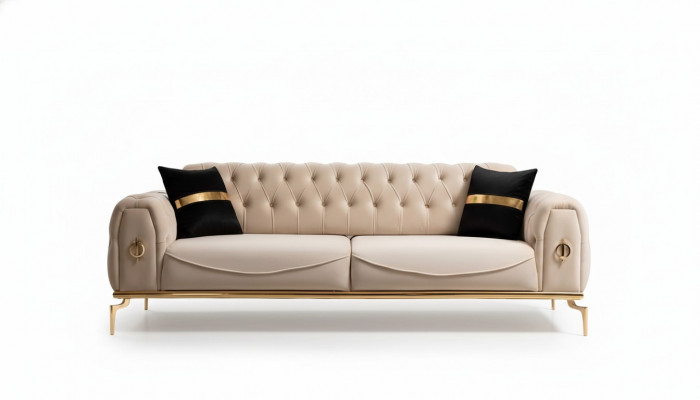 Modern Chesterfield Canapé Drësëtz Stoffmiwwel Edelstolmiwwel Couch