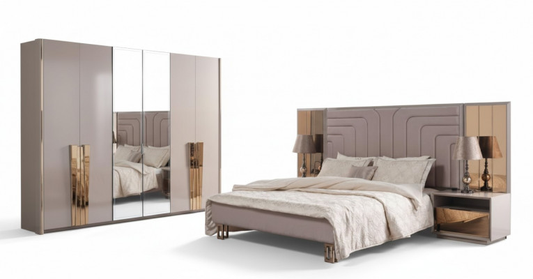 Garnitur Duebellitsbett Bett Beech Holz Luxus Modern Schlofzëmmer Set 3 Deeler