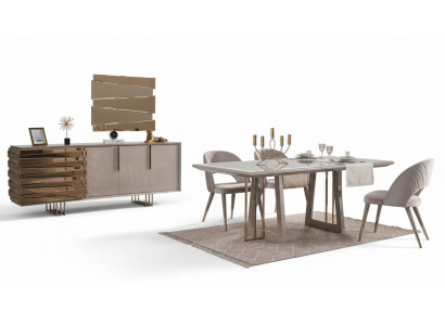 Luxus Iessgrupp Iesszëmmer Iessdësch Still Beige Holz Set 8 Deeler