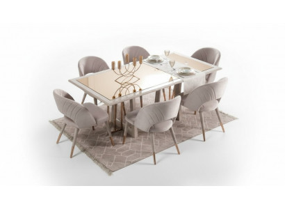 Iesszëmmermoibel Set Iesszëmmer Garnitur 7-tlg Iessdësch Still Beige Holz