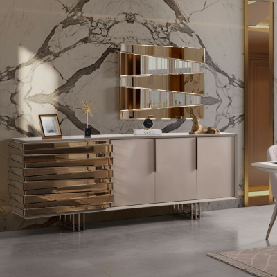 Anrichte Sideboard Kommode Holz Schaf Beige Gold Luxus Wunnzëmmer