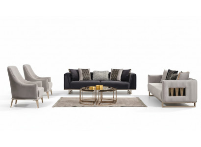 Sofagarnitur Couchgarnitur Dräisëtzer Fotell Gréng Stoffsotz Set 3tlg