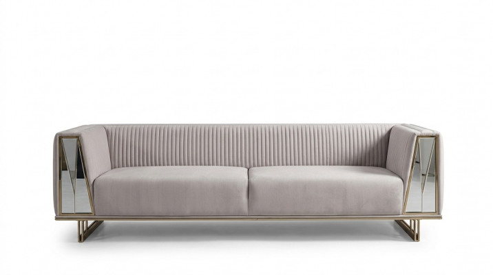 Modern Dräisëtzer Stoffcouch Set a gro bloen Design, Set mat 2 Deeler.