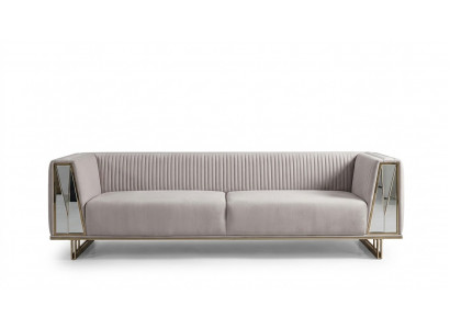 Modern Dräisëtzer Stoffcouch Set a gro bloen Design, Set mat 2 Deeler.