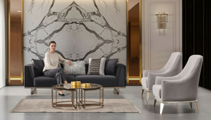 Grupp Couch Still Dreisëtzer Fauteuil Modern Blo Set 3tlg Garnitur