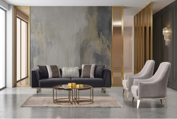 Grupp Couch Still Dreisëtzer Fauteuil Modern Blo Set 3tlg Garnitur