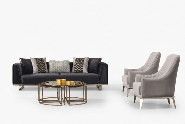 Grupp Couch Still Dreisëtzer Fauteuil Modern Blo Set 3tlg Garnitur