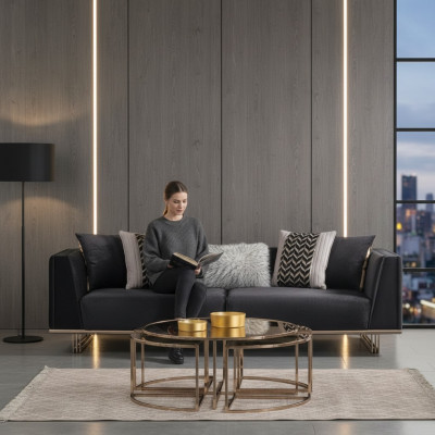 Dreisëtzer Sofa Gepolstert Sofa Modern Blo Sofa Stoffsofa Holz Stoff