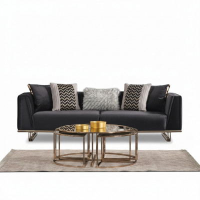 Dreisëtzer Sofa Gepolstert Sofa Modern Blo Sofa Stoffsofa Holz Stoff