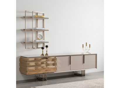 RTV Lowboard TV Ständer Sideboard Beige Gold Wunnzëmmer Set Regal Nei