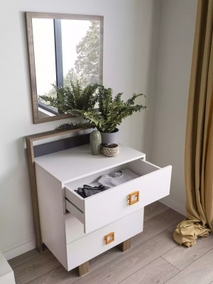 Grupp Kommod mat Spigel Kommoden Holz Wäiss Kannerzëmmer Schaf Set