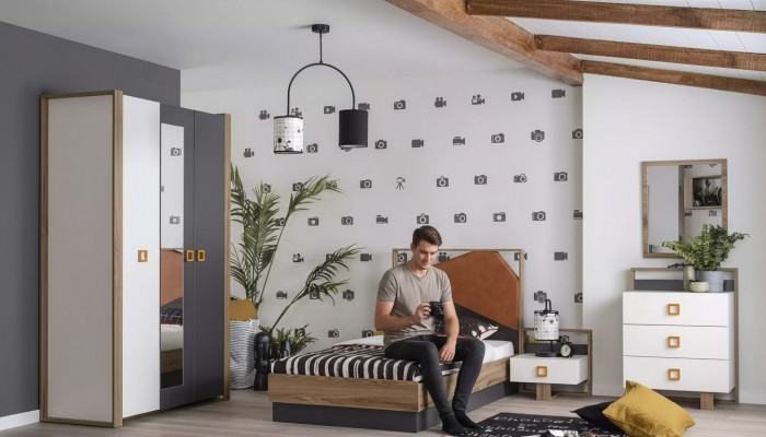 Schlofkummer Garnitur Bett Kannerzëmmer Set Designer Gro 5tlg Holz