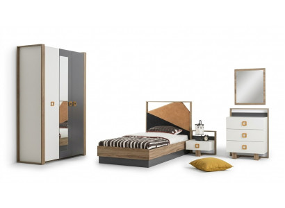 Schlofkummer Garnitur Bett Kannerzëmmer Set Designer Gro 5tlg Holz
