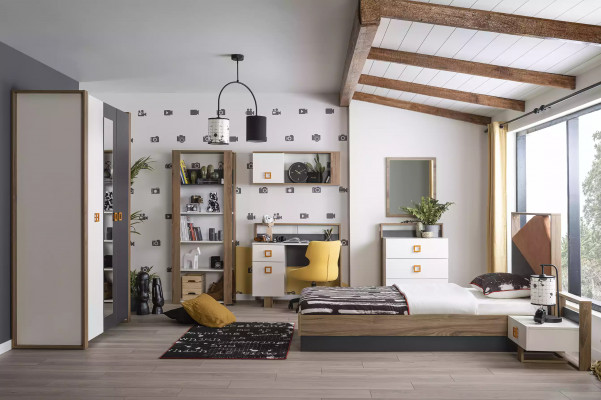 Kannerzëmmer Garnitur Bettkader Bett Set Schreifdësch Gro 5tlg Holz