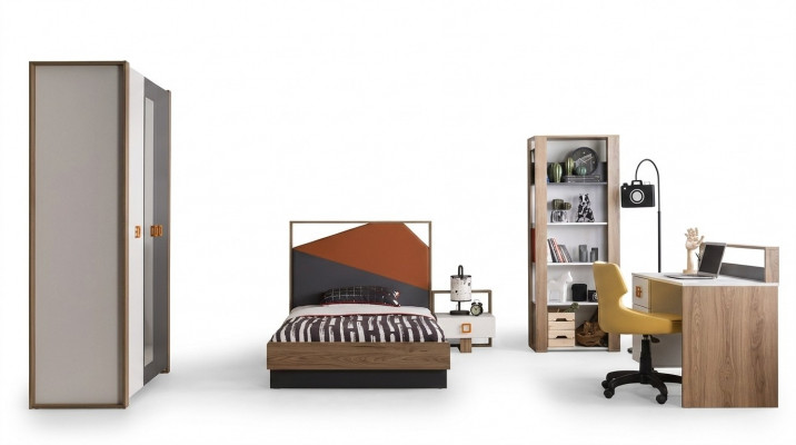 Kannerzëmmer Garnitur Bettkader Bett Set Schreifdësch Gro 5tlg Holz