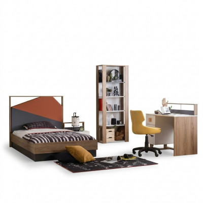 Komplett Bett Kannermeubelen Kannergbett Kannergzëmmer Holz Gri Set 4 Deeler