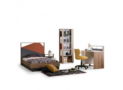 Komplett Bett Kannermeubelen Kannergbett Kannergzëmmer Holz Gri Set 4 Deeler
