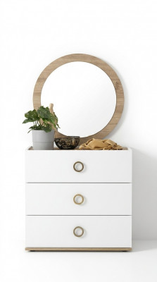 Grupp Kommode mat Spigel Kommoden Holz Wäiss Schlofzëmmer Schaf Set