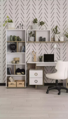 Kannerbürosdësch Schreifdësch Bicherregal Holz Wäiss Set 3-deel Design