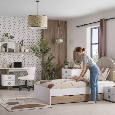 Bettrahmen Kannerbett Kannermebel Kannerzëmmer Bett Holz Wäiss Modern