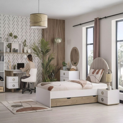 Bettgestell Kannerbett Kannermeubelen Kannerzëmmer Bett Holz Wäiss Modern