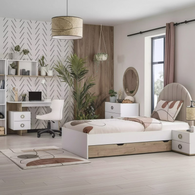 Bettgestell Kannerbett Kannermeubelen Kannerzëmmer Bett Holz Wäiss Modern