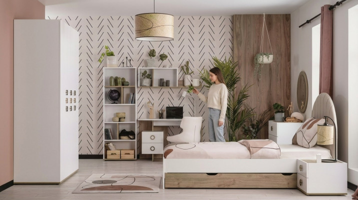 Komplett Kannerbett Kannermebel Kannerzëmmer Bett Holz Wäiss Set 8 Stéck