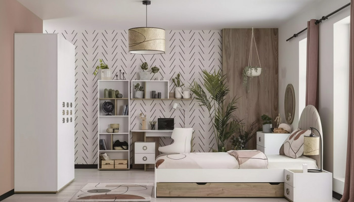 Komplett Kannerbett Kannermebel Kannerzëmmer Bett Holz Wäiss Set 8 Stéck
