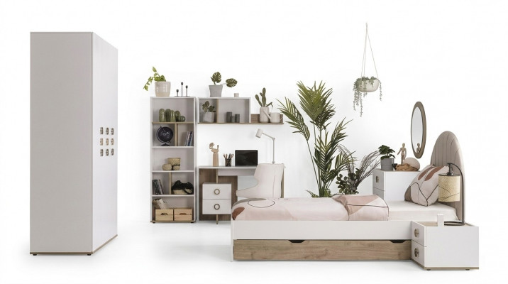 Komplett Kannerbett Kannermebel Kannerzëmmer Bett Holz Wäiss Set 8 Stéck