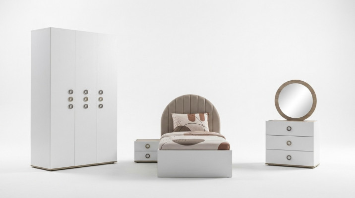 Kannerzëmmer Garnitur Komplett Bett Kannermeubel Holz Wäiss Set 5 Deeler