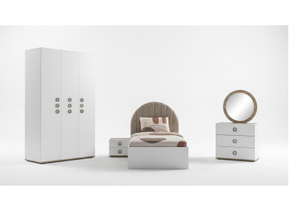 Kannerzëmmer Garnitur Komplett Bett Kannermeubel Holz Wäiss Set 5 Deeler