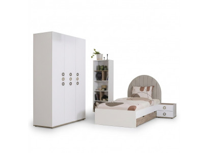 Design Kannerzëmmer Komplette Bett Kannermeebel Holz Wäiss Set 4tlg Nei