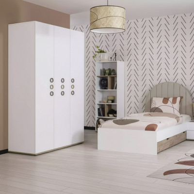 Jugendbett Set Kannerzëmmer Nospichteg Bett Holz Wäiss Set 4-deelech