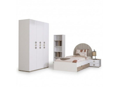 Jugendbett Set Kannerzëmmer Nospichteg Bett Holz Wäiss Set 4-deelech