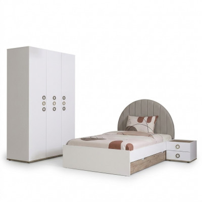 Kannermeubelen Kannerzëmmer Jugendbett Garnitur Bett Holz Wäiss Set 3-Stéck