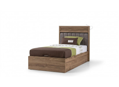 Bett mat Bettkëschte Bettrahmen Kannerbett Jugendbett Braun Holz Luxus
