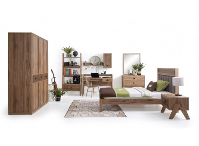 Komplett Jugendbett Kannermebel Kannerzëmmer Bett Holz Brong Set 8 Stéck