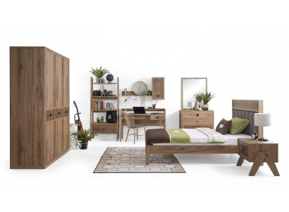 Kannermebel Grupp Jugendbett Kannerzëmmer Bett Holz Brong Set 8 Deeler