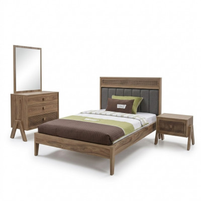 Kandermiwwele Komplett Kannerbett Kannerzëmmer Bett Holz Brong Set 4 Stécker